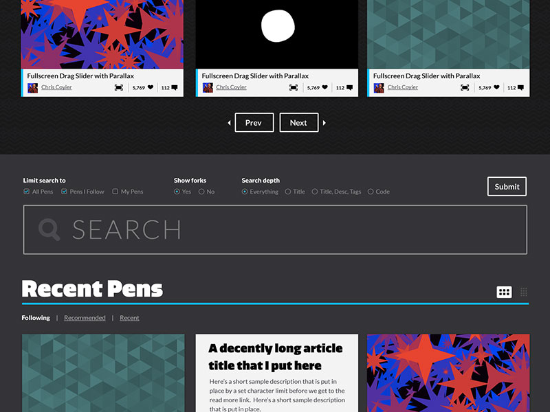 CodePen Pens Page
